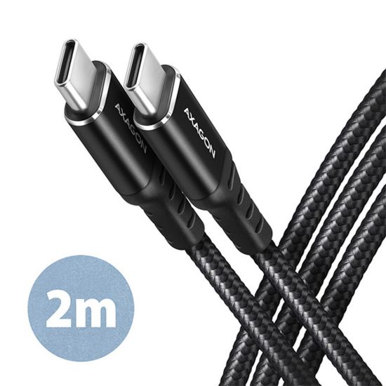 Obrázek AXAGON BUCM- CM20AB, HQ kabel USB- C <- > USB- C, 2m, USB 2.0, PD 60 W 3A, ALU, oplet, černý