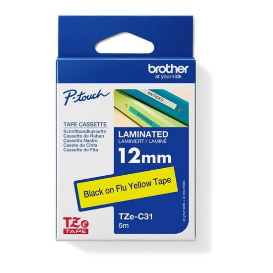 Obrázek BROTHER TZEC31 - kazeta TZ šířky 12mm, laminovaná TZE-C31, signální žlutá/černé písmo