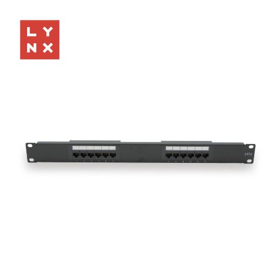 Obrázek LYNX 19" patch panel 12- port, UTP Cat6, 50µ, nestíněný, černý