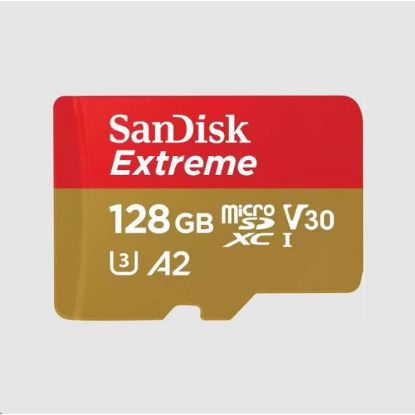 Obrázek SanDisk micro SDXC karta 128 GB Extreme (190 MB/ s Class 10, UHS- I U3 V30) + adaptér
