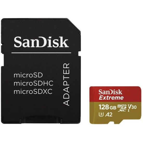Obrázek SanDisk micro SDXC karta 128 GB Extreme Action Cams and Drones (190 MB/ s Class 10, UHS- I U3 V30) + adaptér