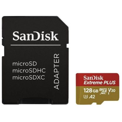 Obrázek SanDisk micro SDXC karta 128 GB Extreme PLUS (200 MB/ s Class 10, UHS- I U3 V30) + adaptér