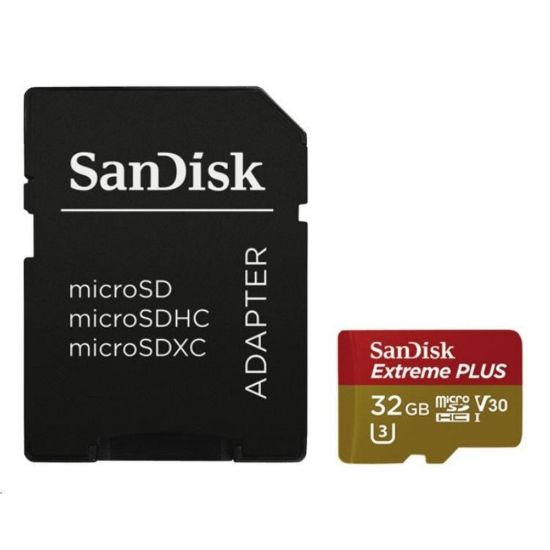 Obrázek SanDisk MicroSDHC karta 32 GB Extreme PLUS (10MB/ s, UHS- I V30, Rescue Pro Deluxe) + adaptér