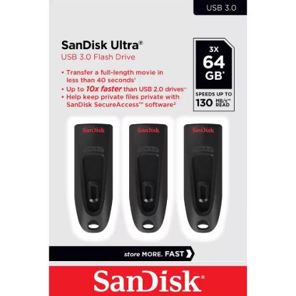 Obrázek SanDisk Flash Disk 64 GB Ultra, USB 3.0, Černá, 3 Pack