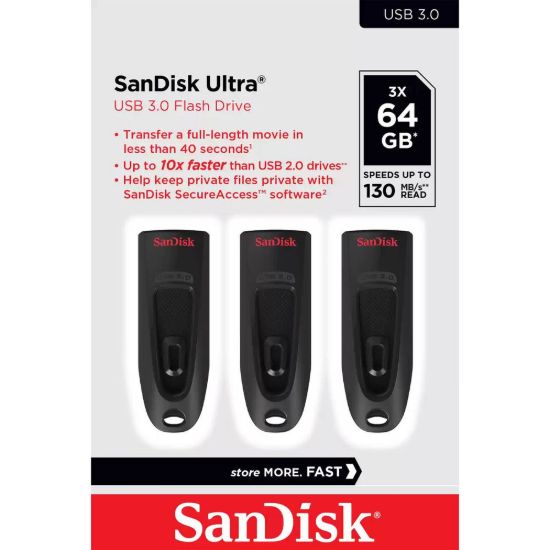 Obrázek SanDisk Flash Disk 64 GB Ultra, USB 3.0, Černá, 3 Pack