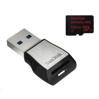 Obrázek Sandisk MIcroSDXC karta 128 GB Extreme PRO (275MB/ s, Class 10 UHS- II U3) + USB 3.0 čtečka