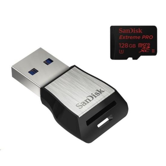 Obrázek Sandisk MIcroSDXC karta 128 GB Extreme PRO (275MB/ s, Class 10 UHS- II U3) + USB 3.0 čtečka