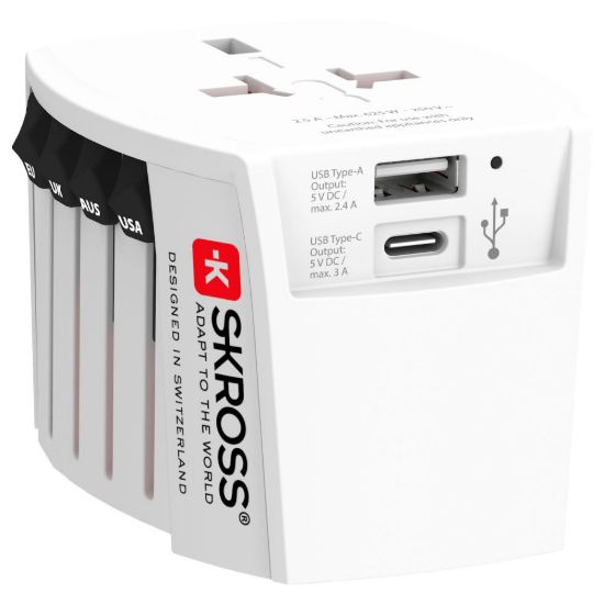 Obrázek SKROSS cestovní adaptér MUV USB, USB A+C, univerzální pro 150 zemí
