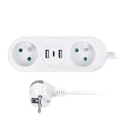 Obrázek Solight 2z + USB A+C 17 W, cestovní prodlužovací přívod 1.5m, bílý