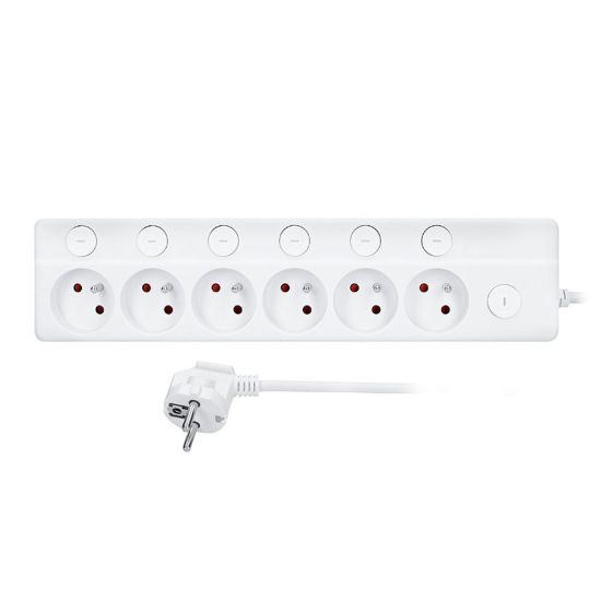 Obrázek Solight 6z prodlužovací přívod, 2m, 3 x 1mm2, bílý, 6+1 vypínač
