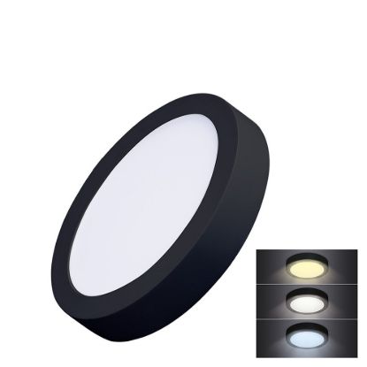 Obrázek Solight LED mini panel CCT, přisazený, 12 W, 900lm, 3000K, 4000K, 6000K, kulatý, černá barva