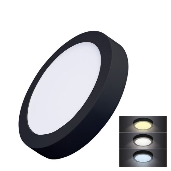 Obrázek Solight LED mini panel CCT, přisazený, 18 W, 1530lm, 3000K, 4000K, 6000K, kulatý, černá barva