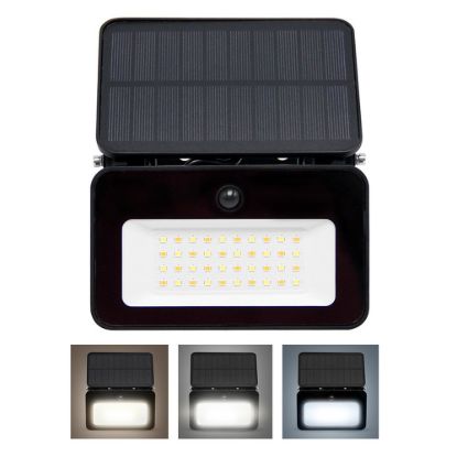Obrázek Solight LED solární reflektor se senzorem, 6 W, 660lm, 3CCT, Li- Ion, černá