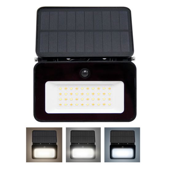 Obrázek Solight LED solární reflektor se senzorem, 6 W, 660lm, 3CCT, Li- Ion, černá