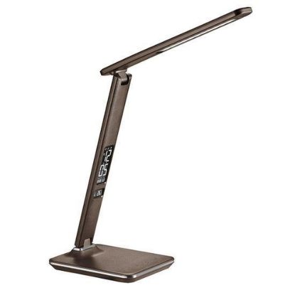 Obrázek Solight LED stolní lampička s displayem, 9 W, volba teploty světla, kůže, hnědá
