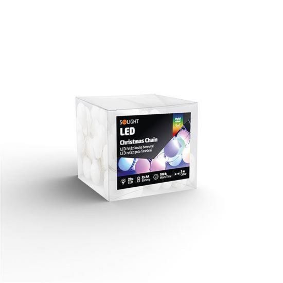 Obrázek Solight LED vánoční řetěz barevné koule, 20x LED, 2m, 2x AA