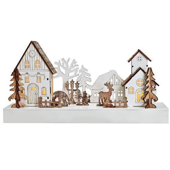 Obrázek Solight LED vánoční vesnička, 34 x 17cm, dřevo, 4 LED, 2x AA