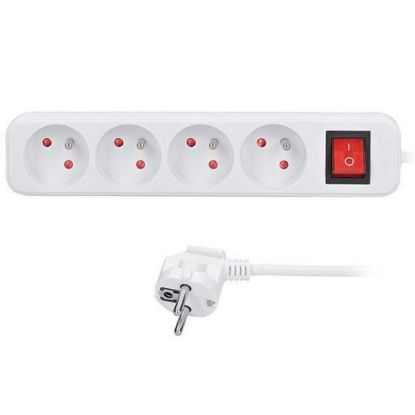 Obrázek Solight prodlužovací přívod 5m, 4 zásuvky, vypínač, 16A/ 3680 W, PVC, bílý