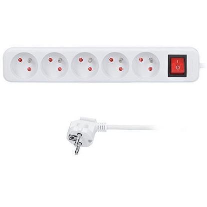 Obrázek Solight prodlužovací přívod 5m, 5 zásuvek, vypínač, 16A/ 3680 W, PVC, bílý