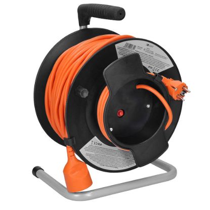 Obrázek Solight prodlužovací přívod na bubnu, 1 zásuvka, 50m, oranžový kabel, 3x 1, 5mm2