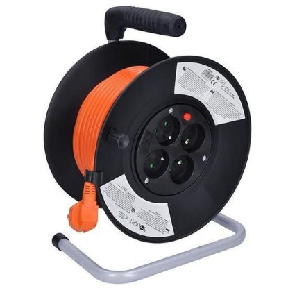 Obrázek Solight prodlužovací přívod na bubnu, 4 zásuvky, 20m, oranžový kabel, 3x 1, 5mm2