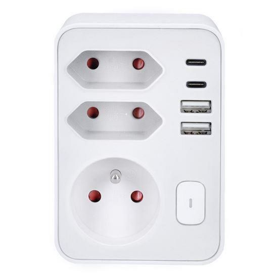 Obrázek Solight rozbočka, 1x 16A + 2x 2, 5A, 2xUSB A+C, bílá, vypínač