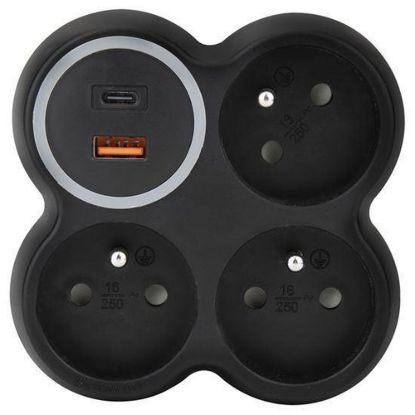 Obrázek Solight rozbočka, 3x 15A, USB A+C rychlonabíječka 20 W PD, matná černá