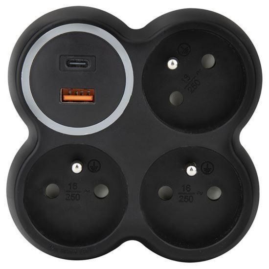Obrázek Solight rozbočka, 3x 15A, USB A+C rychlonabíječka 20 W PD, matná černá