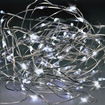 Obrázek Solight vánoční řetěz stříbrný, 100x mini LED, 10m, 3 x AA, studené světlo
