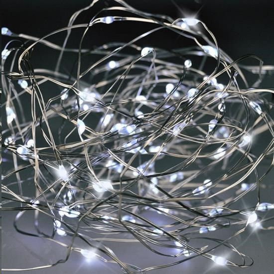 Obrázek Solight vánoční řetěz stříbrný, 100x mini LED, 10m, 3 x AA, studené světlo