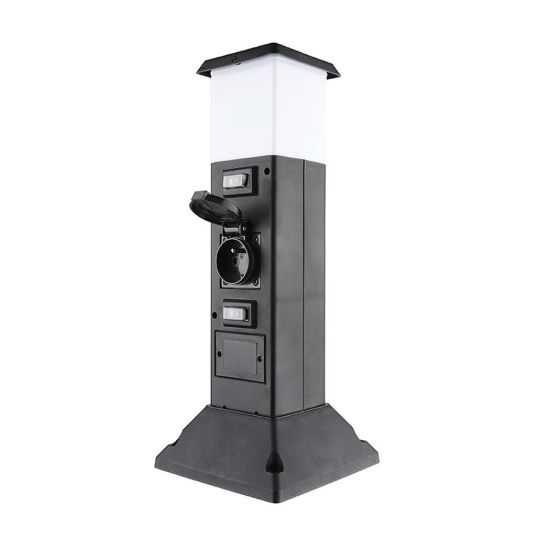 Obrázek Solight zahradní sloupek IP44 s LED osvětlením, plast, 2 zásuvky, hranol, černý