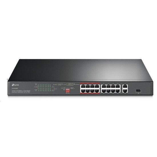 Obrázek TP- Link CCTV switch TL- SL1218P (16 x 100Mb/ s, 1xGbE uplink, 1xGbE/ 1xSFP combo uplink, 16xPoE+, 150 W)
