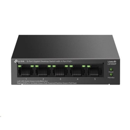 Obrázek TP- Link LiteWave switch LS105GP (5xGbE, 4xPoE+, 65 W, fanless)