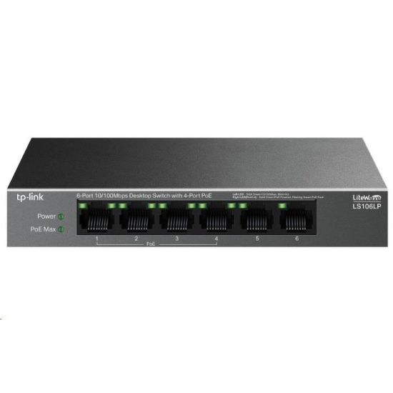 Obrázek TP- Link LiteWave switch LS106LP (6 x 100Mb/ s, 4xPoE, 41 W, fanless)