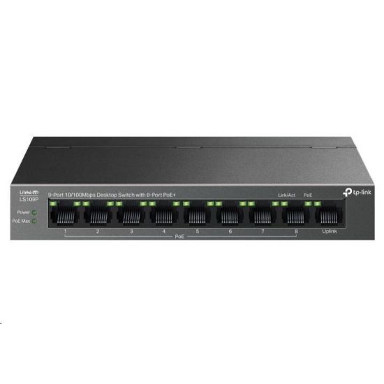 Obrázek TP- Link LiteWave switch LS109P (9 x 100Mb/ s, 8xPoE+, 63 W, fanless)