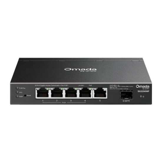 Obrázek TP- Link OMADA switch SG2206MP (5xGbE, 1xSFP, 4xPoE+, 63 W, fanless)