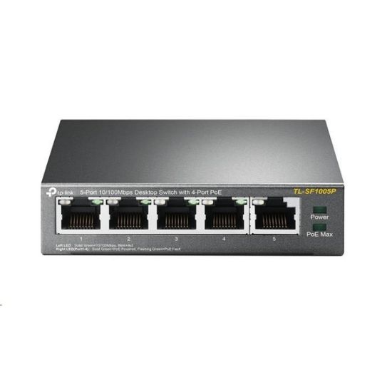 Obrázek TP- Link switch TL- SF1005P (5 x 100Mb/ s, 4xPoE+, 67 W, fanless)