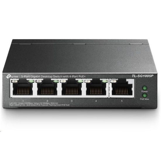 Obrázek TP- Link switch TL- SG1005P (5xGbE, 4xPoE+, 65 W, fanless)
