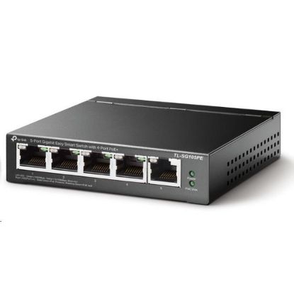 Obrázek TP- Link Easy Smart switch TL- SG105PE (5xGbE, 4xPoE+, 65 W, fanless)