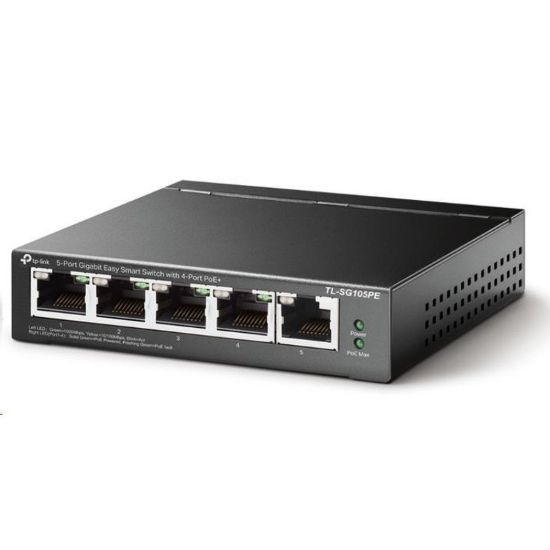 Obrázek TP- Link Easy Smart switch TL- SG105PE (5xGbE, 4xPoE+, 65 W, fanless)