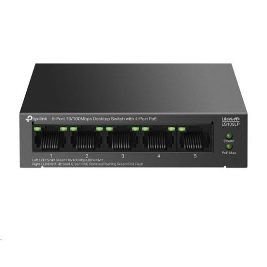 Obrázek TP- Link LiteWave switch LS105LP (5 x 100Mb/ s, 4xPoE, 41 W, fanless)