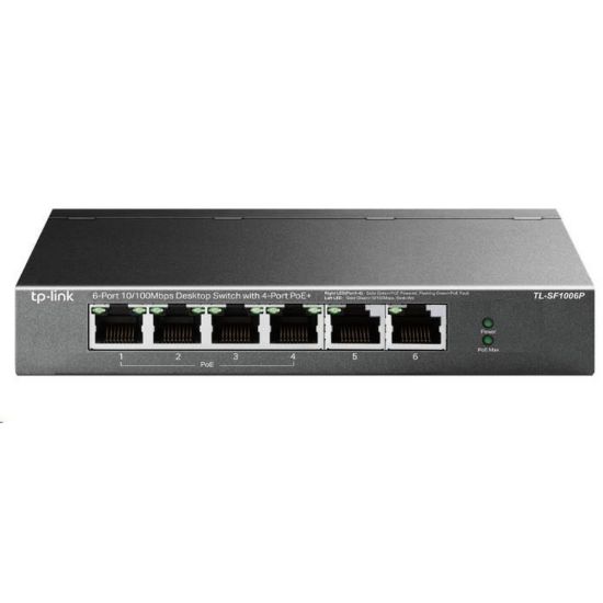 Obrázek TP- Link switch TL- SF1006P (6 x 100Mb/ s, 4xPoE+, 67 W, fanless)