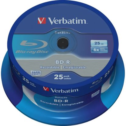 Obrázek VERBATIM BD- R SL Datalife (25- pack)Blu- Ray/ Spindle/ 6x/ 25 GB WHITE BLUE SURFACE