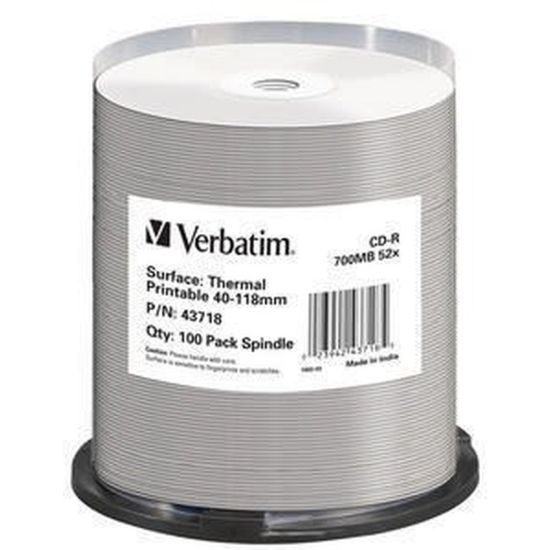 Obrázek VERBATIM CD- R(100- Pack)Spindle/ AZO/ 52x/ 700MB/ Thermal Printable No ID Brand