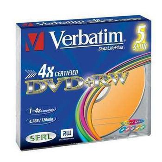 Obrázek VERBATIM DVD+RW(5- Pack)Slim/ Colour/ / 4x/ DLP/ 4.7 GB