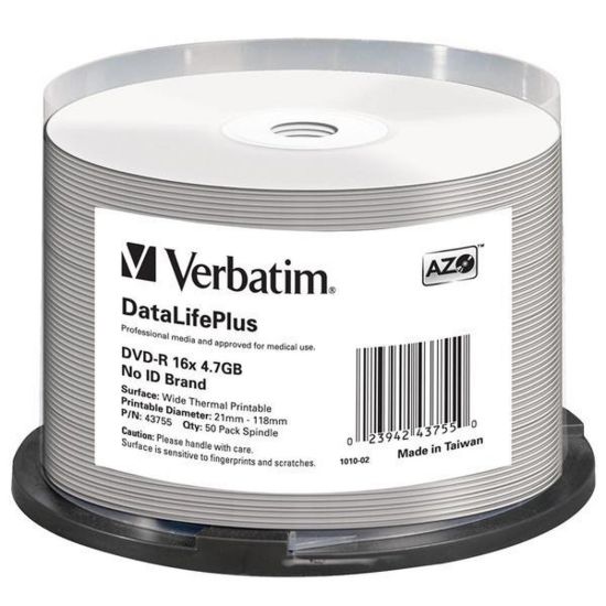 Obrázek VERBATIM DVD- R(50- Pack)/ Spindle/ 16X/ 4.7 GB/ DataLife Plus Wide Thermal Professional No ID Brand