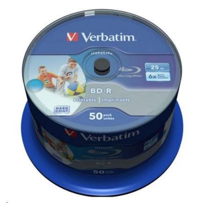 Obrázek VERBATIM BD- R SL Datalife (50- pack)Blu- Ray/ Spindle/ 6x/ 25 GB WHITE BLUE SURFACE