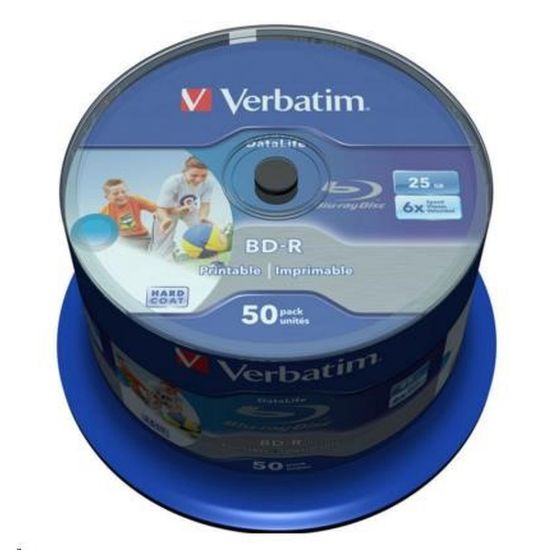 Obrázek VERBATIM BD- R SL Datalife (50- pack)Blu- Ray/ Spindle/ 6x/ 25 GB WHITE BLUE SURFACE