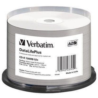 Obrázek VERBATIM CD- R(50- pack) spindl, AZO 52X, 700MB, WHITE WIDE PRINTABLE SURFACE NON- ID