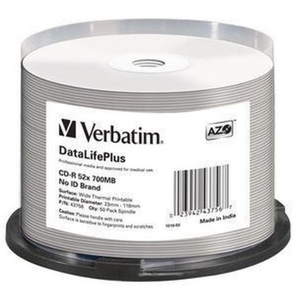 Obrázek VERBATIM CD- R(50- pack) spindl, AZO 52X, 700MB, WHITE WIDE THERMAL PRINTABLE SURFACE NON- ID
